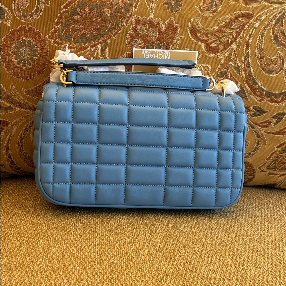 🩵 Michael Kors Tribeca Large Quilted Blue Crossbody Bag - Picture 7 of 17